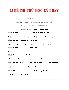 3 Đề kiểm tra học kỳ I môn Toán Lớp 12 (Có đáp án)